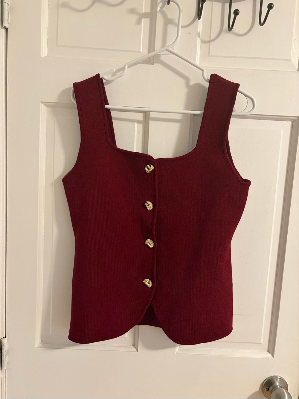 Love Tree Burgundy Button-Front Square Neck Tank